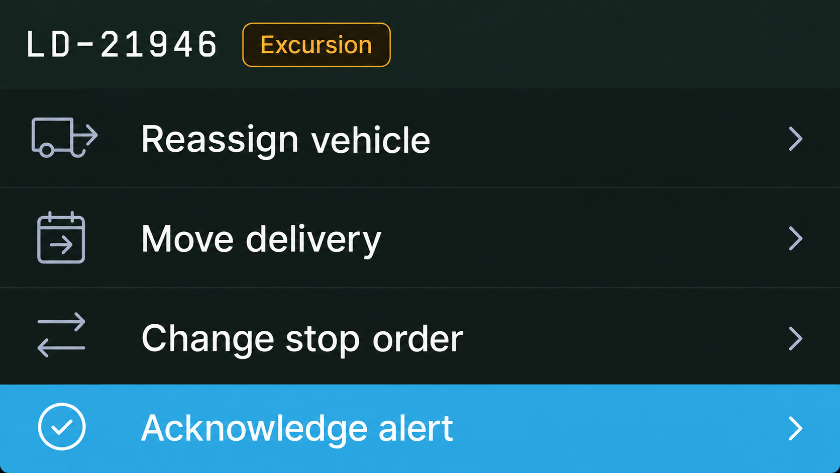 Action list against a selected load.