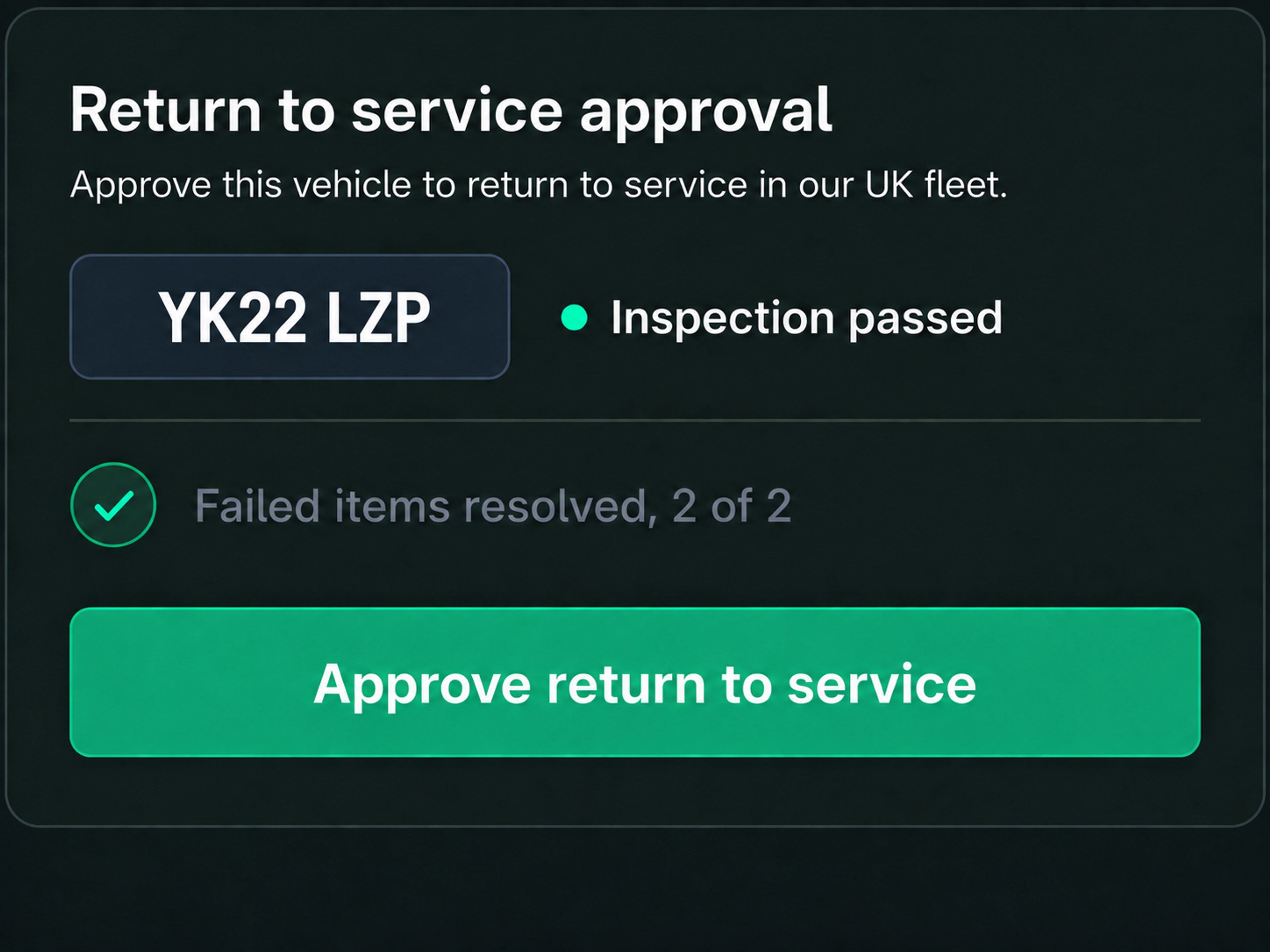 Drive360 return to service approval with inspection result