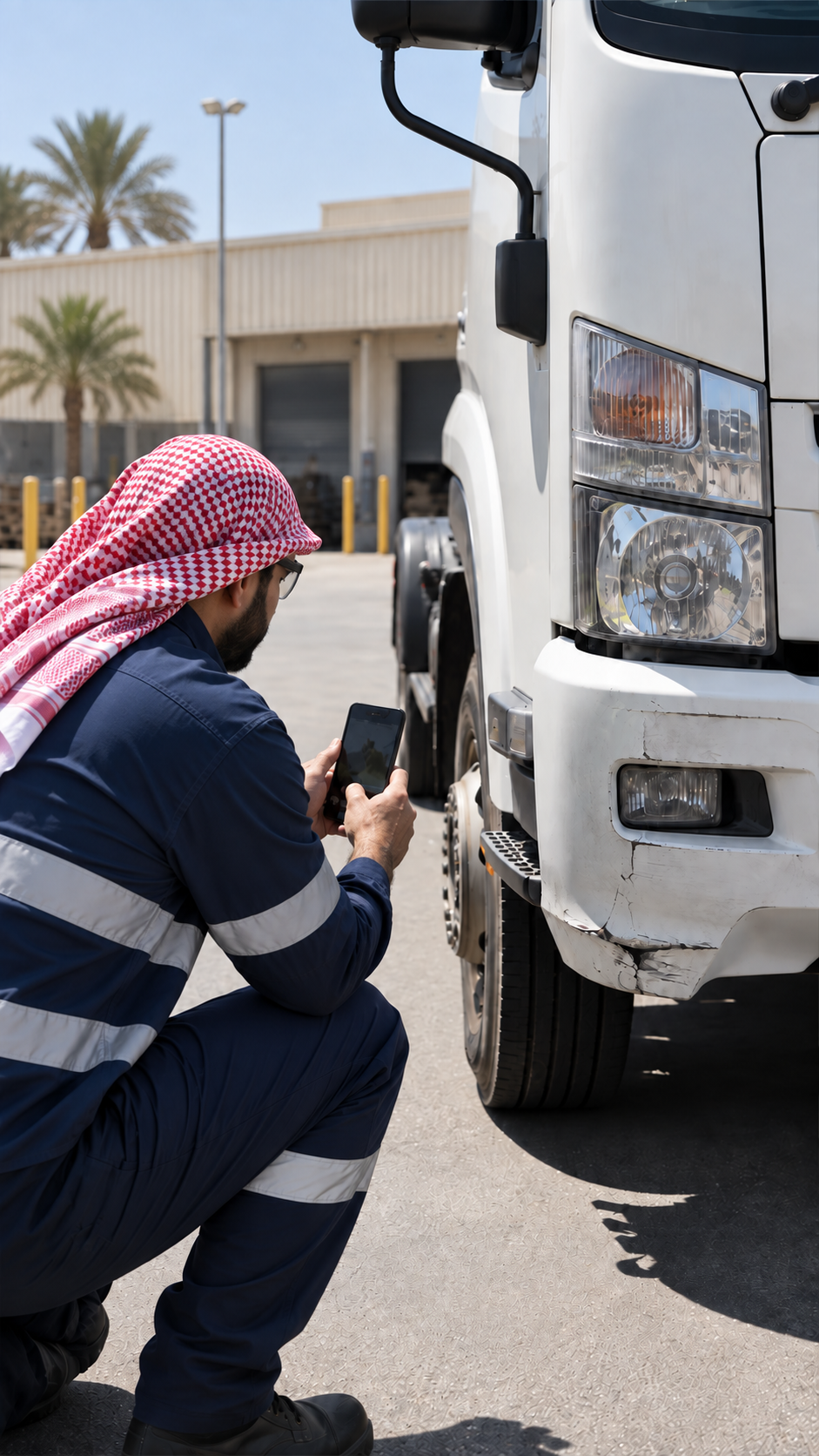 Drive360 app: defect reported, front brake pads worn, with a photo and priority set to high